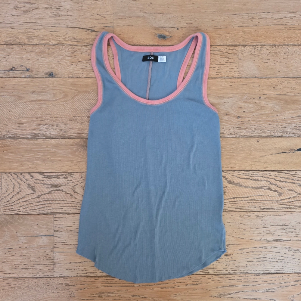 2000's Vintage Urban Outfitters BDG Grey Ringer Racerback Tank with Pink Trim